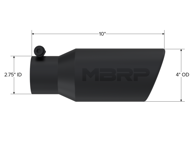 MBRP Universal Angled Rolled End Tip 4in OD / 2-3/4in Inlet / 10in Length - Black - T5157BLK