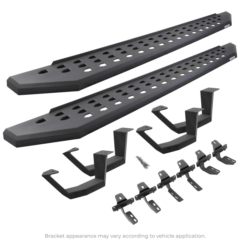 Go Rhino 2022 Toyota Tundra Crew Max Kit w/RB20 Running Board + Brkts + 4 RB20 Drop Steps - Tex. Blk