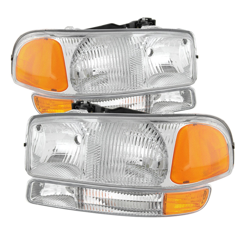 Xtune GMC Sierra 99-06 Headlights &amp; Amber Bumper Lights Chrome HD-JH-GS99-SET-OEAM-C