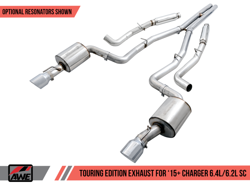 AWE Tuning 2015+ Dodge Charger 6.4L/6.2L SC Non-Resonated Touring Edition Exhaust - Silver Tips