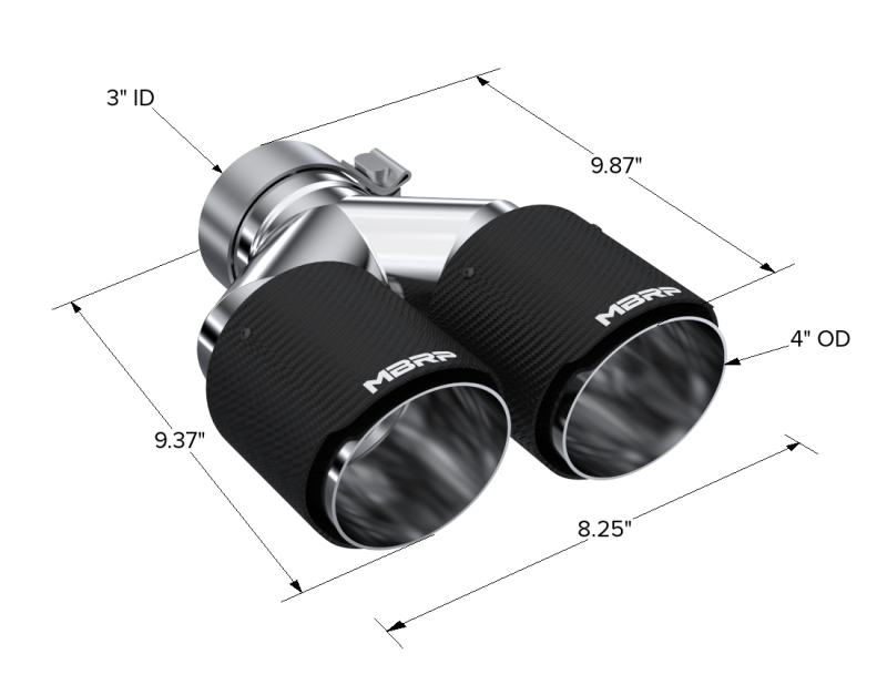 MBRP 3in ID / Dual 4in OD Out Staggered L 9.37in / R 9.87in Dual Wall Carbon Fiber Univ Exhaust Tip - T5183CF