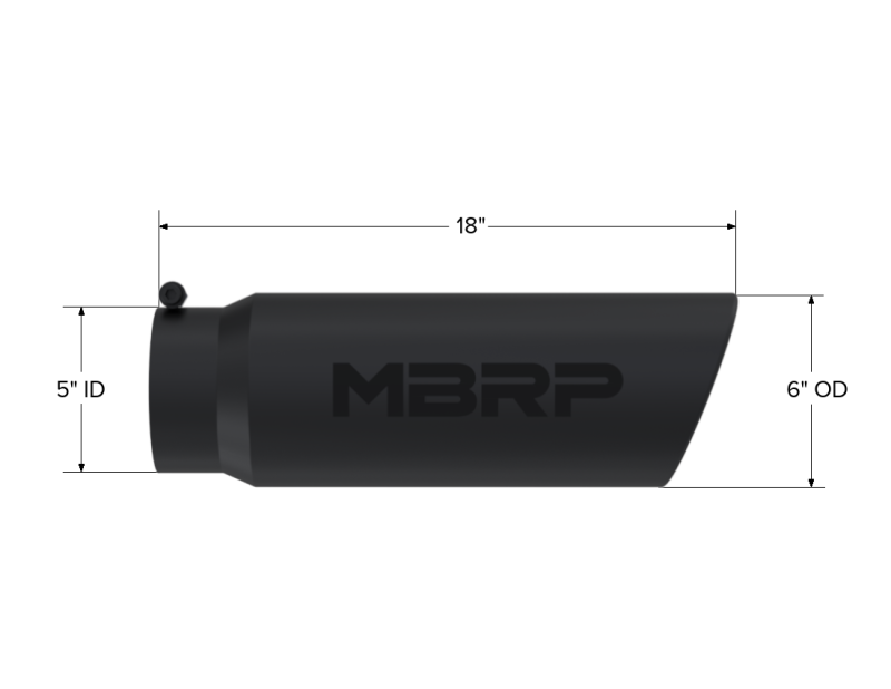 MBRP Universal Tip 6in OD Angled Rolled End 5in Inlet 18in Lgth Black Finish Exhaust - T5125BLK