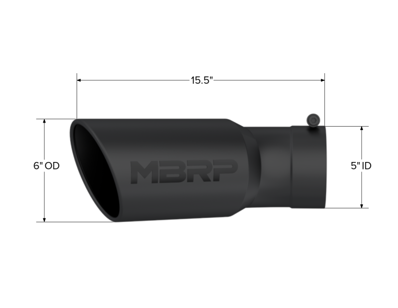 MBRP Universal Tip 6in OD 5in Inlet 15.5in Length 30 Deg Bend Angled Rolled End Black - T5154BLK