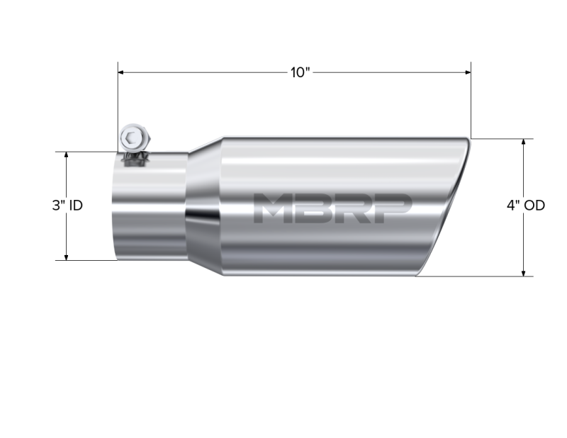 MBRP Universal Tip 4in OD 3in Inlet 10in Length Angled Rolled End T304 - T5155