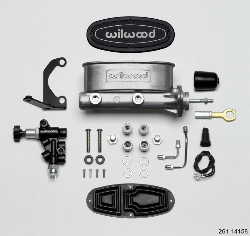 Wilwood HV Tandem M/C Kit w L/H Bracket &amp; Prop Valve - 15/16in Bore-W/Pushrod - Early Mustang