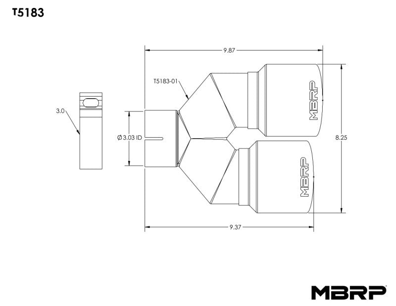 MBRP 3in ID / Dual 4in OD Out Staggered L 9.37in / R 9.87in Single Wall T304 SS Univ Exhaust Tip - T5183