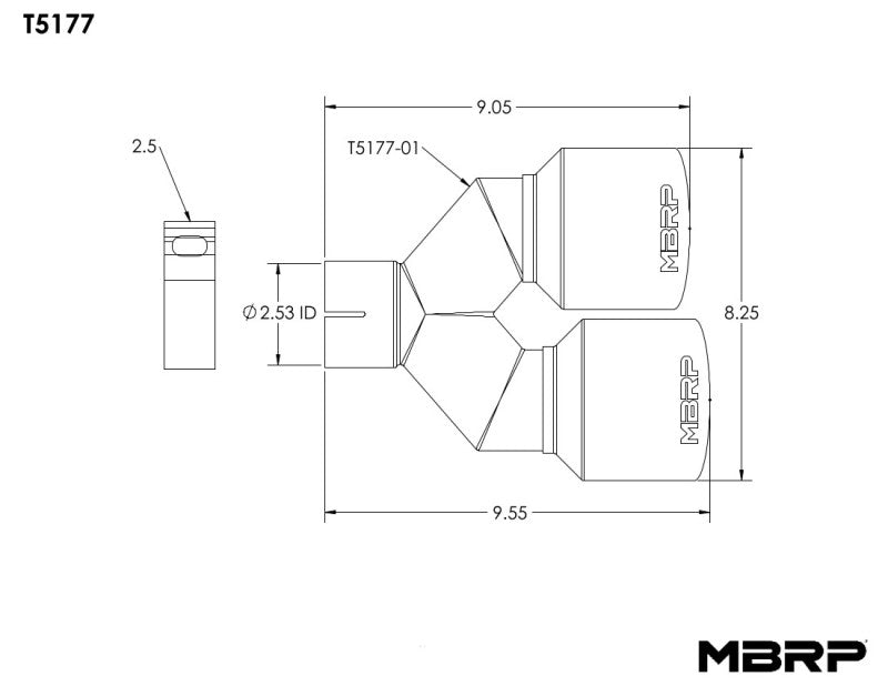 MBRP Universal T304 SS Dual Tip 4in OD/2.5in Inlet - T5177