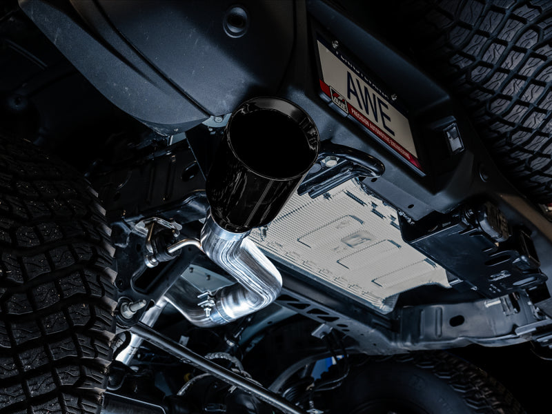 AWE Tuning 2021+ Ford Bronco 0FG Single Rear Exit Exhaust w/Diamond Black Tip &amp; Bash Guard