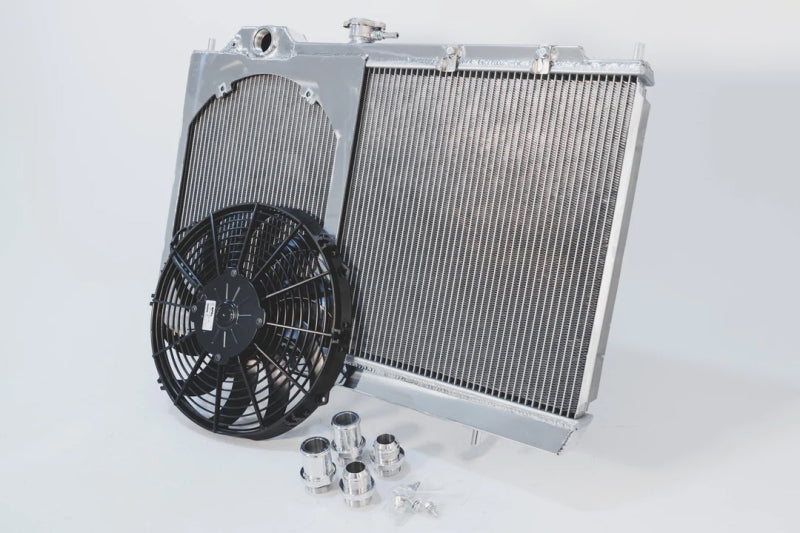 CSF 96-07 Mitsubishi Evo 4/5/6/7/8/9 Full-Slim Radiator w/12in Fan &amp; Shroud/-16AN &amp; Slip On Fitting