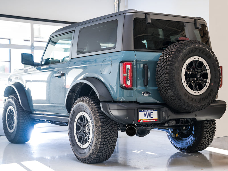 AWE Tuning 2021+ Ford Bronco 0FG Single Rear Exit Exhaust w/Diamond Black Tip &amp; Bash Guard