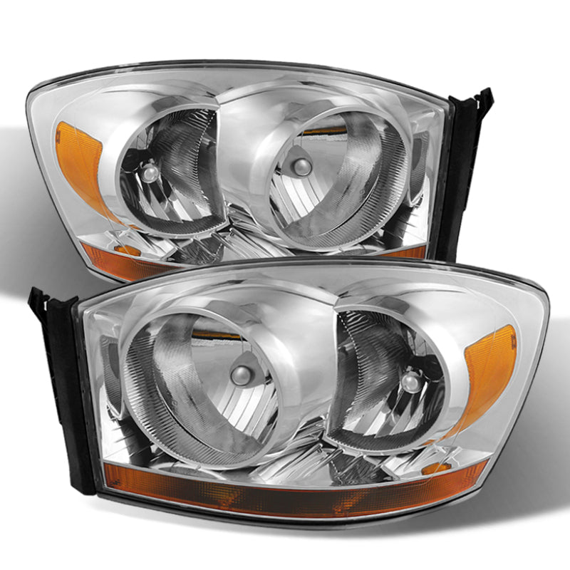 Xtune Dodge Ram 06-08 w/ Chrome Bezel &amp; Amber Bar Headlights Chrome HD-JH-DRAM06-AM-C