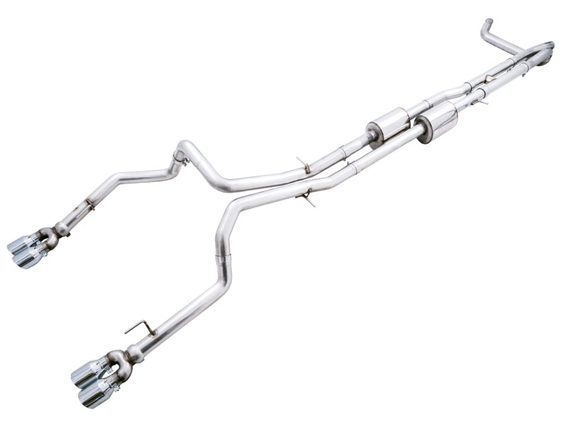 AWE Tuning 4th Gen GM 1500 6.2L 0FG Catback Split Rear Exit (w/ Bumper Cutouts) - Quad Chrome Tips