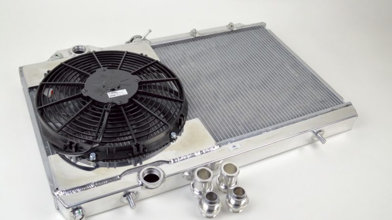 CSF 96-07 Mitsubishi Evo 4/5/6/7/8/9 Full-Slim Radiator w/12in Fan &amp; Shroud/-16AN &amp; Slip On Fitting