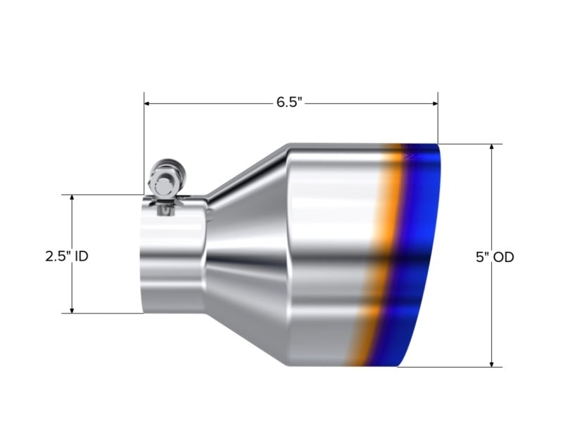 MBRP Univ. T304 Stainless Steel Burnt End Tip 2.5in ID / 5in OD / 6.5in Length Angle Cut Single Wall - T5190BE