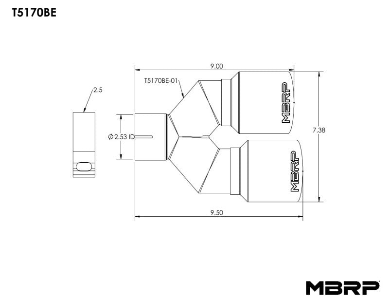 MBRP Universal T304 SS Dual Burnt End Tip 3.5in OD/2.5in Inlet - T5170BE