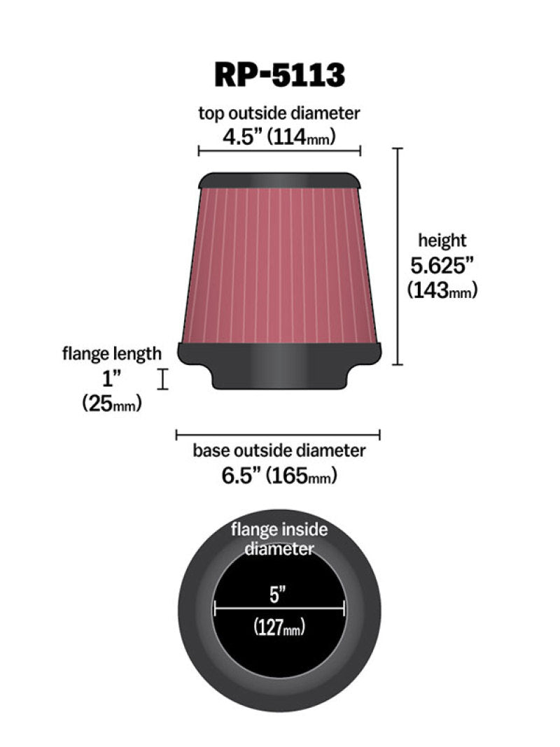 K&amp;N Cone Filter 5in ID 6.5in base 4.5in top 5.625in height carbon fiber look