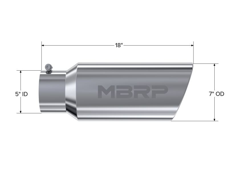 MBRP Universal Tip 7in O.D. Rolled End 5in inlet 18in length - T304 (SINGLE TIP) - T5127