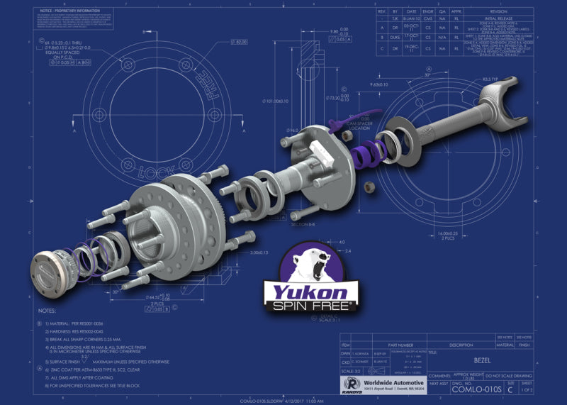 Yukon Gear Spin Free Locking Hub Conv Kit For Dana 30 &amp; Dana 44 TJ / XJ / YJ / 27 Spline / 5 X 4.5in