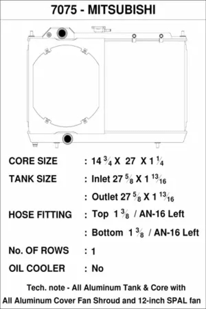 CSF 96-07 Mitsubishi Evo 4/5/6/7/8/9 Full-Slim Radiator w/12in Fan &amp; Shroud/-16AN &amp; Slip On Fitting