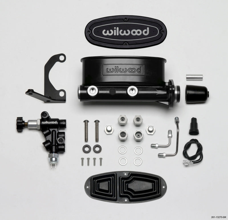 Wilwood HV Tandem M/C Kit w L/H Bracket &amp; Prop Valve - 1 1/8in Bore Black