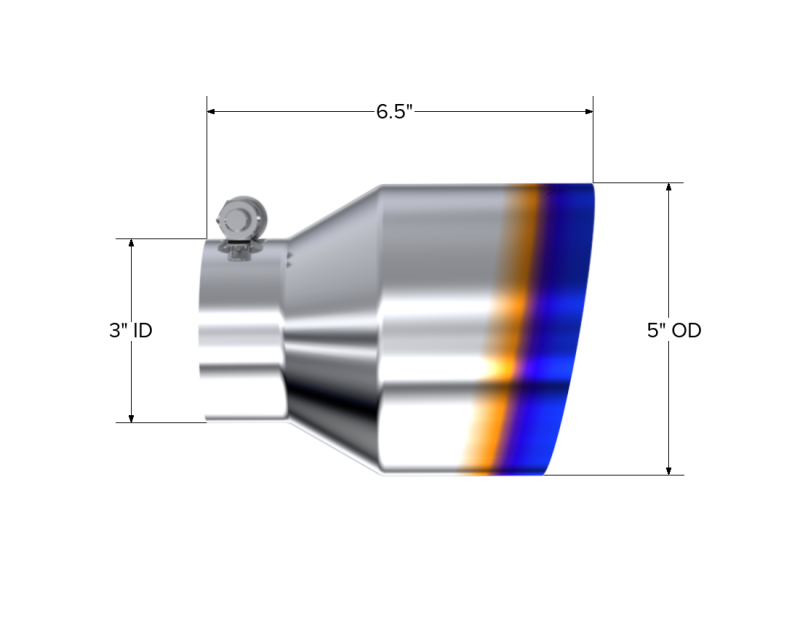 MBRP T304 Stainless Steel Burnt End Angle Cut Exhaust Tip - 3in. ID / 5in. OD / 6.5in. Length - T5184BE