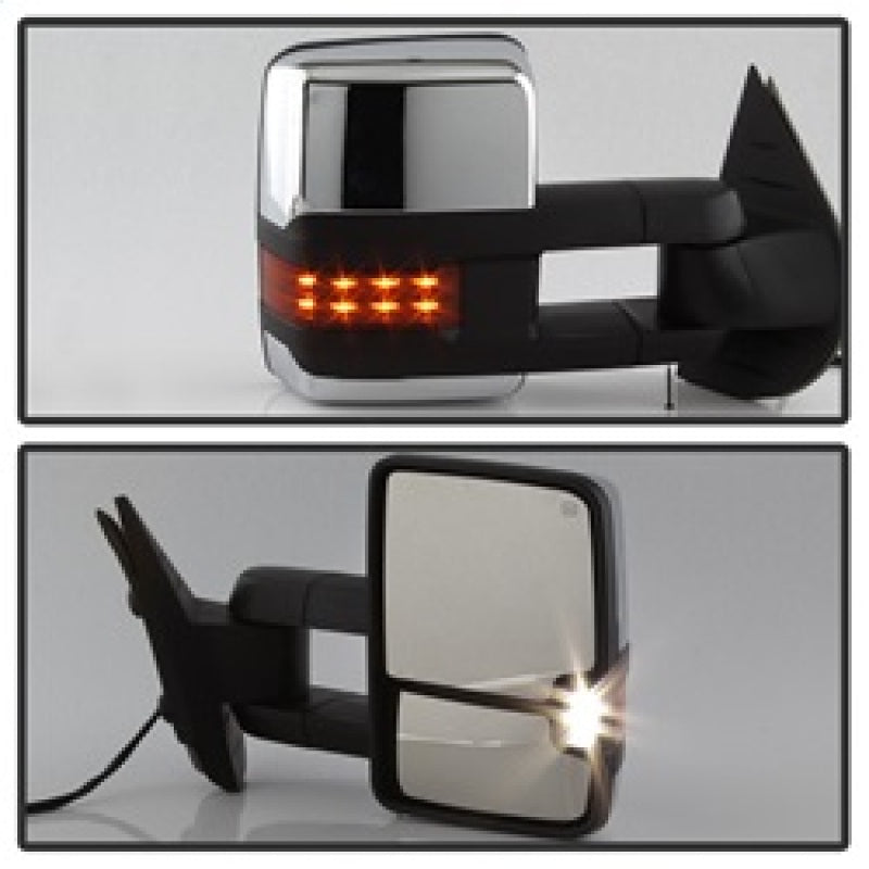 xTune Chevy Silverado 07-13 Heated Amber LED Signal Mirrors Chrome MIR-CSIL07S-G3C-PWH-AM-SET