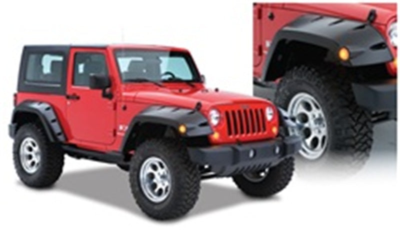 Bushwacker 07-18 Jeep Wrangler Max Pocket Style Flares 2pc Extended Coverage - Black