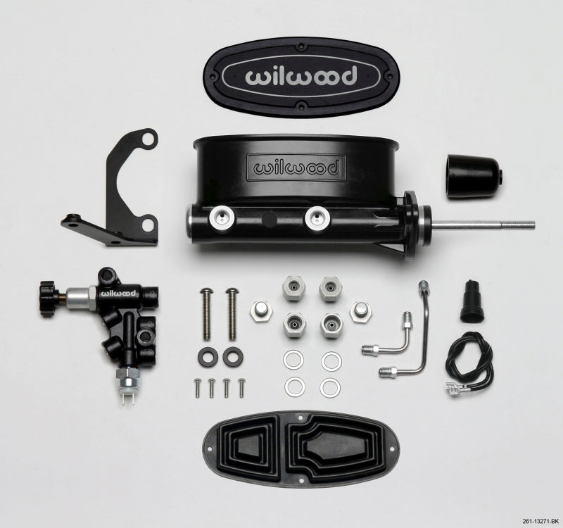 Wilwood HV Tandem M/C Kit w L/H Bracket &amp; Prop Valve - 7/8in Bore Black-W/Pushrod