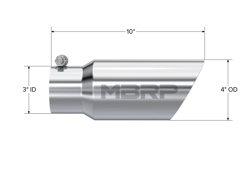 MBRP Universal Tip 4in OD 3in Inlet 10in Length Dual Wall Angled End T304 - T5156