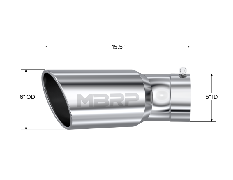 MBRP Universal Tip 6in OD 5in Inlet 15.5in Length 30 Deg Bend Angled Rolled End T304 - T5154