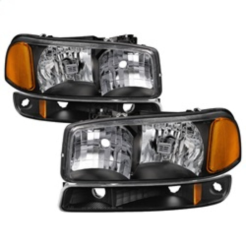 xTune GMC Sierra 99-06 /Yukon 00-06 Crystal Headlights &amp; Bumper Lights - Black HD-JH-GS99-AM-SET-BK