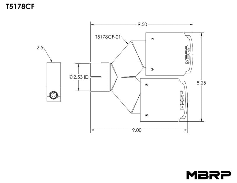 MBRP Universal Carbon Fiber Dual Tip 4in OD/2.5in Inlet - T5178CF