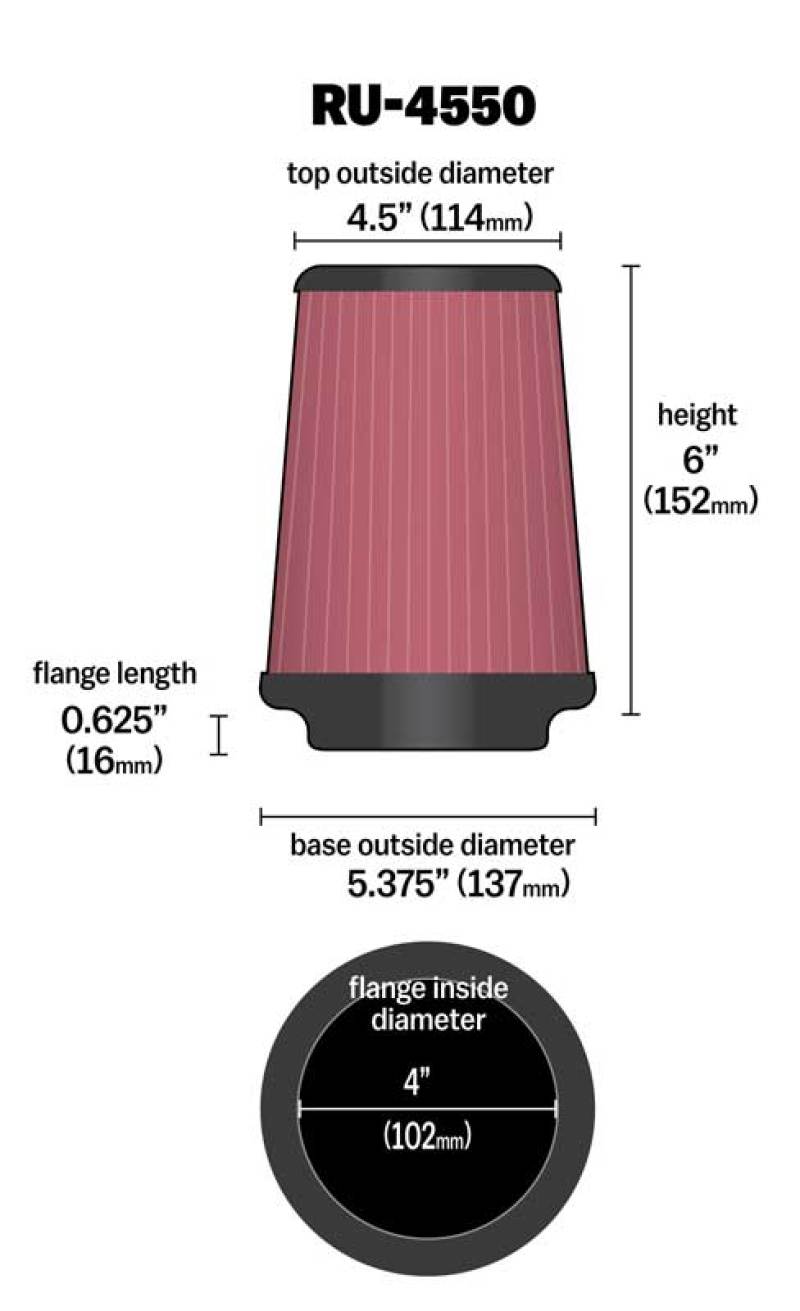 K&amp;N Universal Air Filter 4in Flange / 5-3/8in Base / 4-1/2in Top / 6in Height